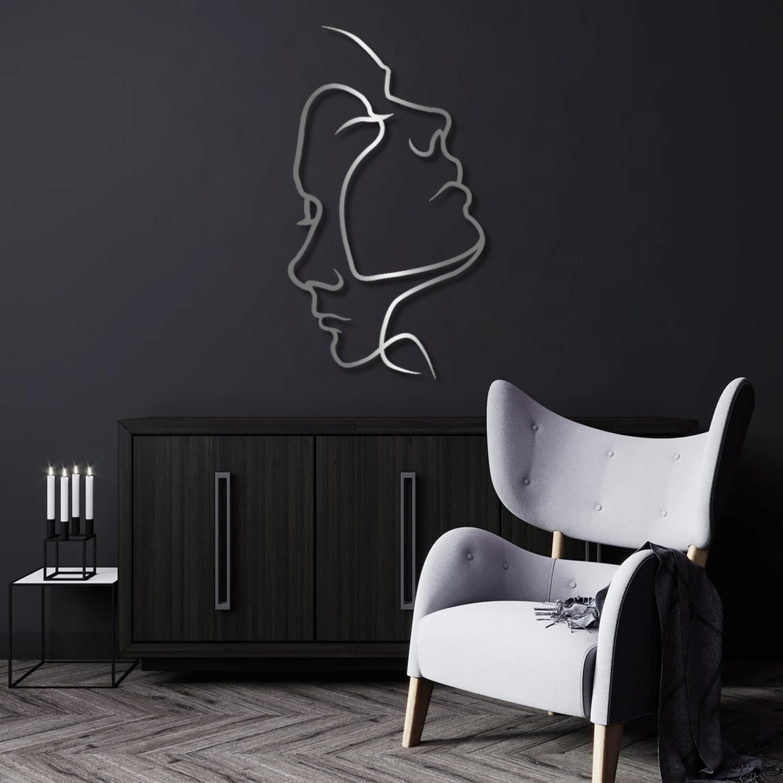 Ligne à deux faces déco murale métal pour chambre contemporaine