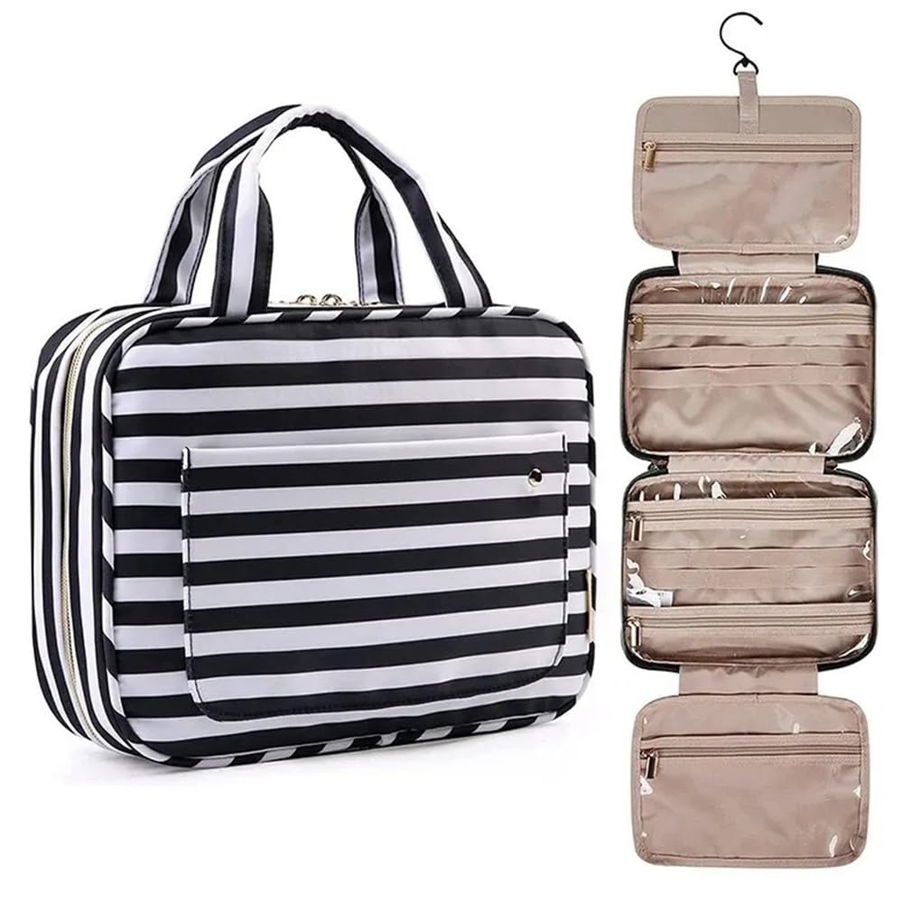 Multifunktions-Kosmetiktasche Hängender Kulturbeutel Reise-Organizer Schwarz & Weiß 11x3x7,4 Zoll(Black)