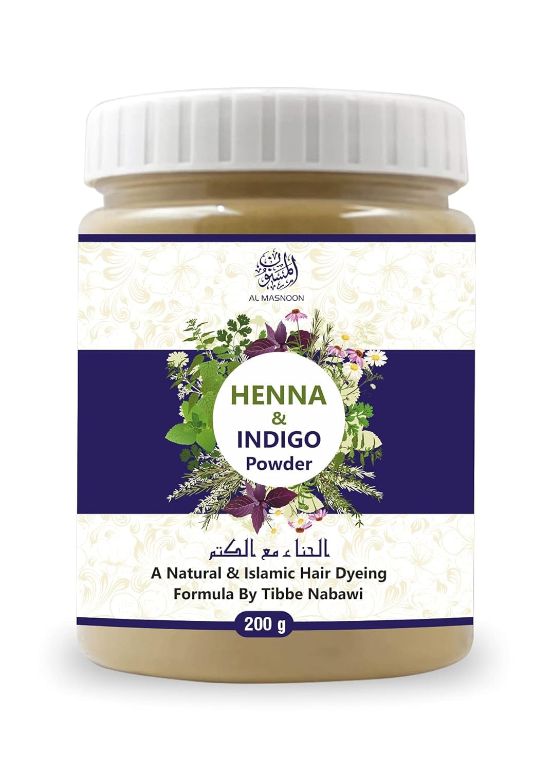 Natural Henna & Indigo Hair Dye Powder, Islamic Tibbe Nabawi Formula, 200g