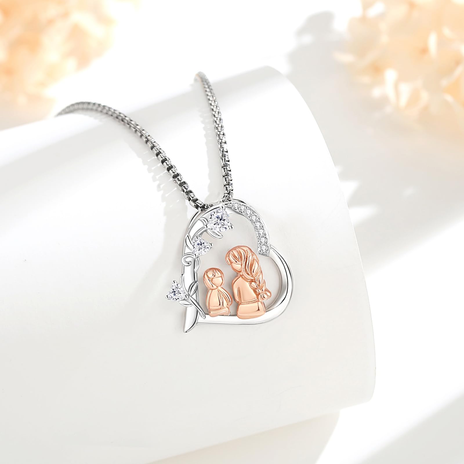 AEONSLOVE Colgante Dia de la Madre Plata de Ley 925 Collar Madre e Hija Corazón Joyas Regalos para Mama Abuela Colgante Mama Plata