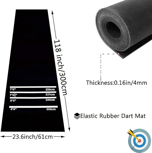 Miniatura 2 de MYOYAY Alfombrilla de dardos de goma de 9.8 x 2 pies, alfombra de dardo resistente con líneas de lanzamiento, alfombrilla profesional antideslizante