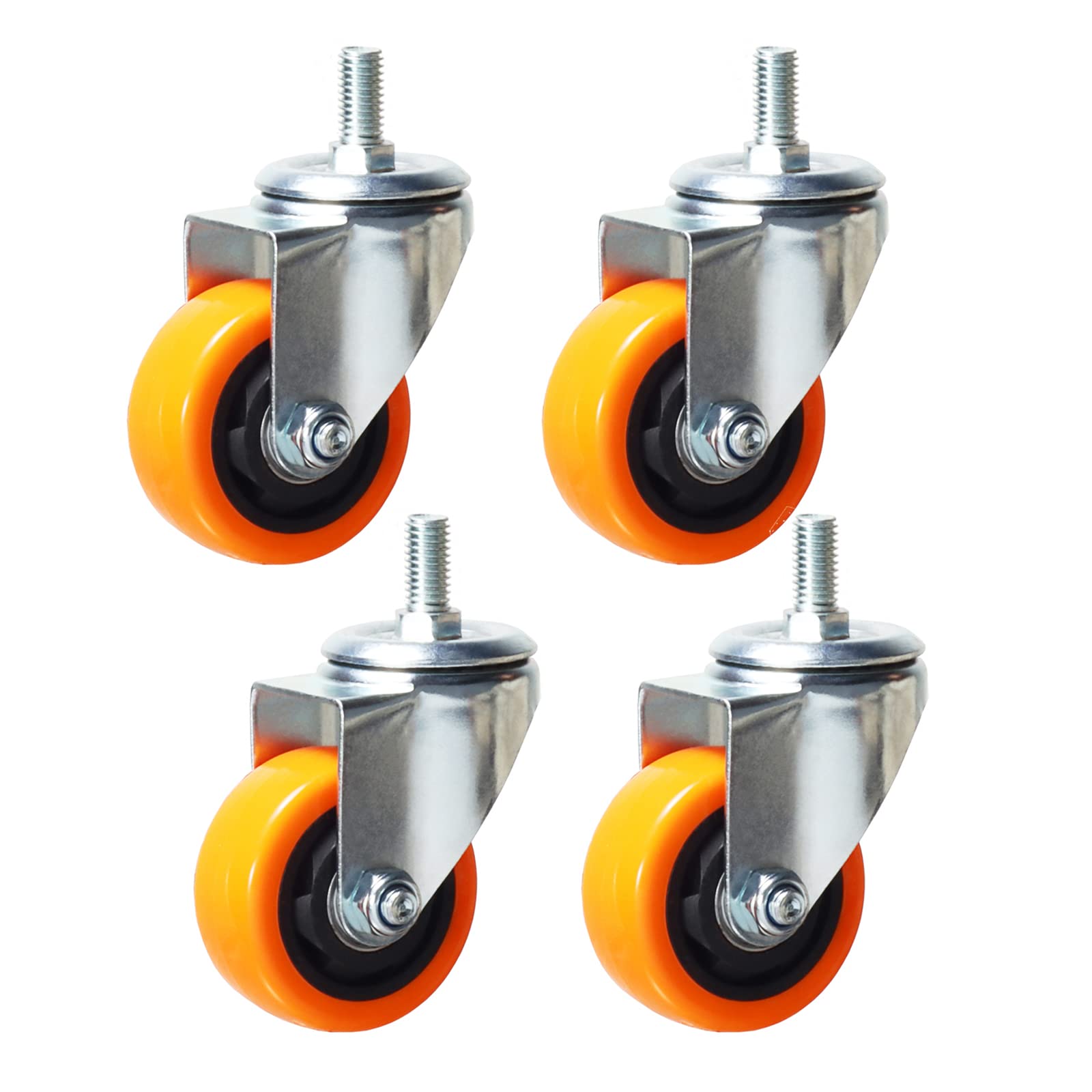 Ruote girevoli resistenti da 3 pollici gialle in PVC con gambo metrico M12-1,75 x 25 mm Ruote di sicurezza fino a 544,3 kg/set per industria e mobili Set da 4 pezzi (7 pollici, senza freno)