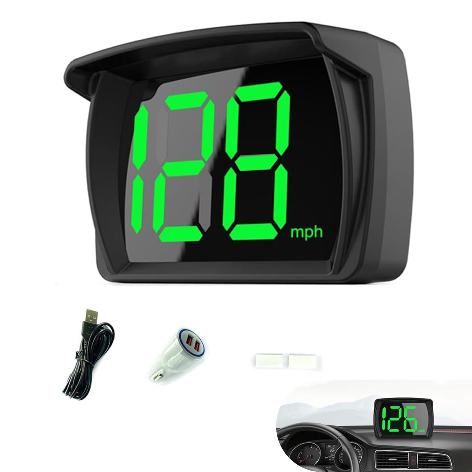 DACIRTY Car HUD Heads Up Display, GPS Navigation MPH Digital Speedometer USB Plug and Play HUD Display, Auxiliary Travel Accessory, Universal Fit for Most Cars (Black)