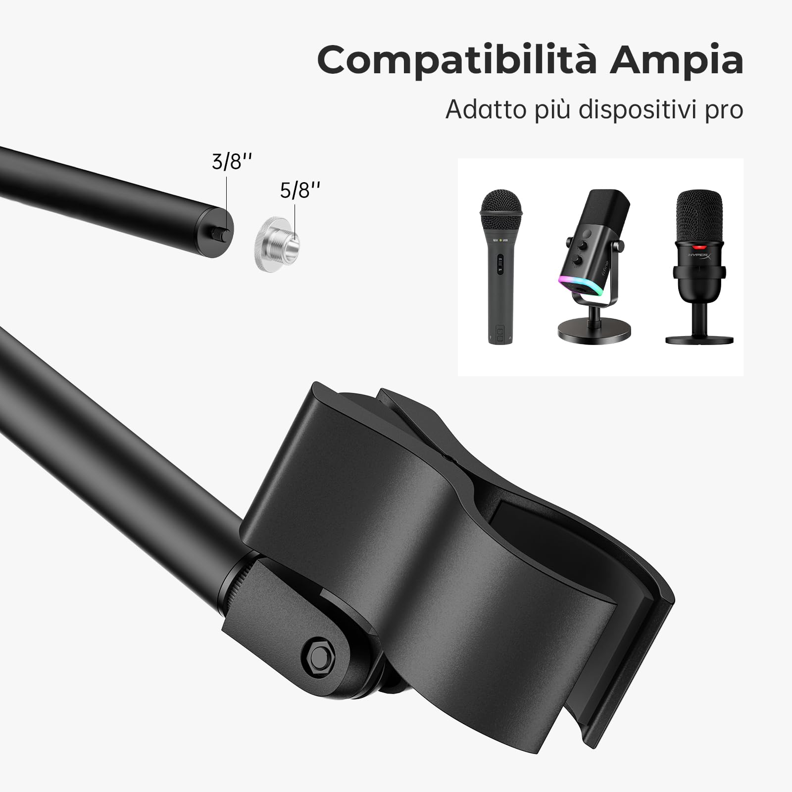 Supporti per microfoni, Asta Microfono con Base Ponderata Compatta + 2 Clip Universali, Altezza Regolabile da 55cm a 170cm per Karaoke Domestico, Spettacoli Stradali e Performance sul Palco