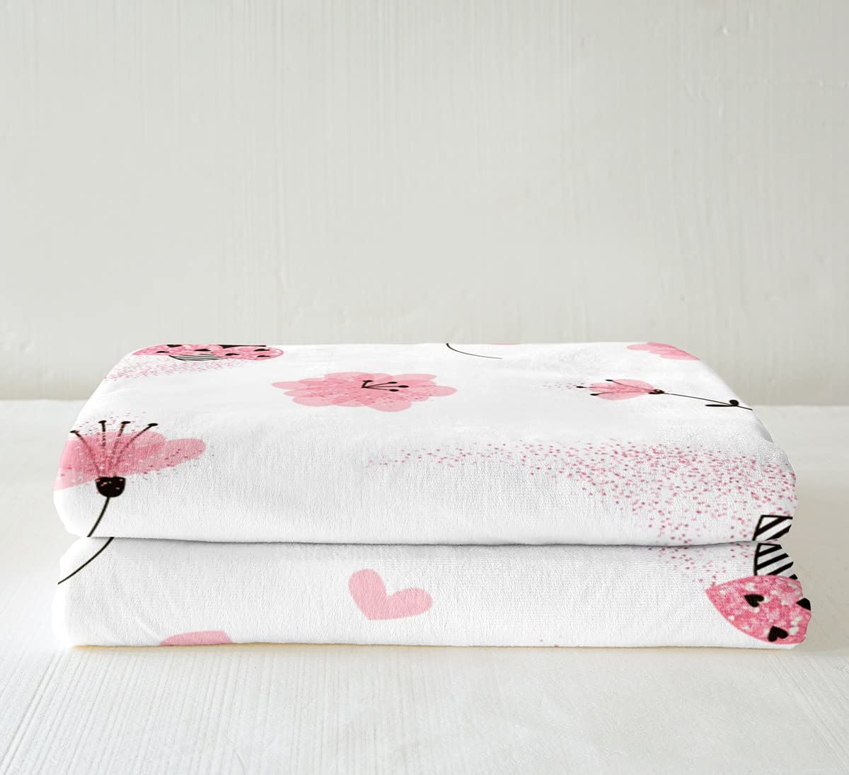 Coperta in pile Sherpa a forma di coccinella, per ragazzi, ragazze, bambini, super morbida, calda, con fiori di pesco, coperta in pile sherpa sfumata con glitter sfumati, coperta per letto