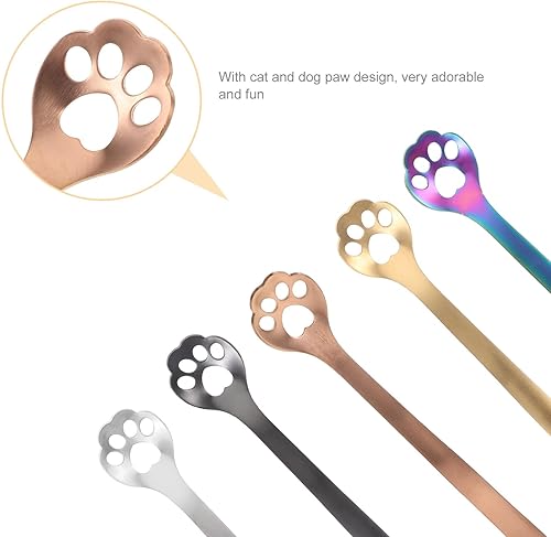 Miniatura 5 de Luxshiny Cucharas de helado para niños, 5 cucharas de café con patas de gato, cuchara de acero inoxidable, cuchara de pata de gato, cuchara de