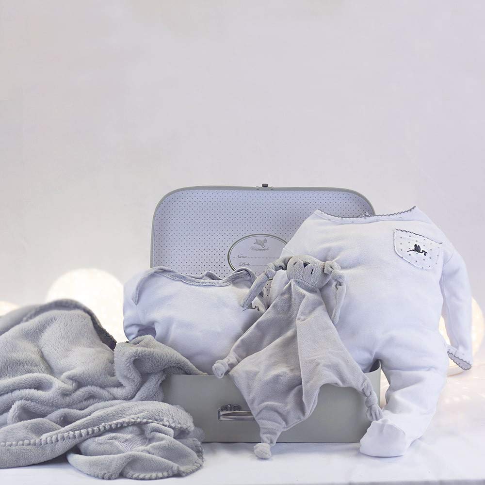 Regalos Originales para Bebés Recién Nacidos | Canastilla Bebé Manta Personalizada | Ideal para Paseos | Doudou | 3 a 6 Meses (Gris) | BebeDeParis