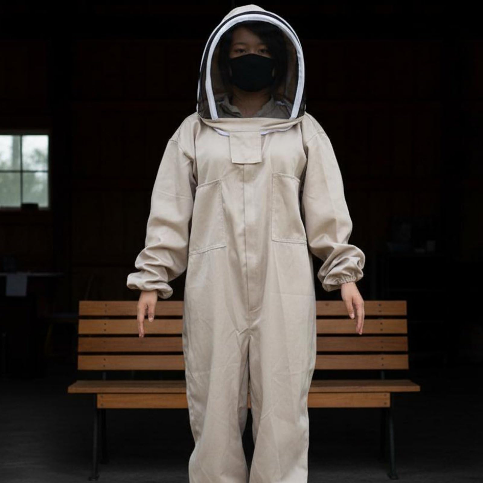Conjunto Apicultura con Guantes Protección Completa Traje Apicultura Cuerpo Entero Transpirable para Apicultores, Colmenar, Mono De Apicultura Con Capucha, L 163-168 Cm