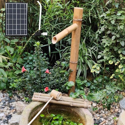 Japońska bambusowa fontanna solarna Feng Shui Zen z filtrem wody i rurką 2 m do ogrodu