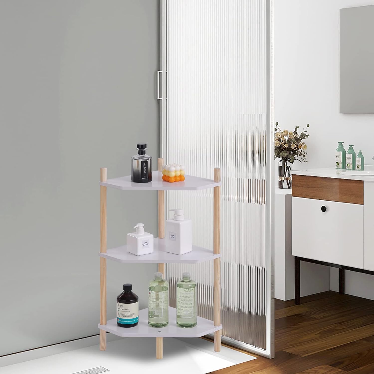 Tiita Corner Shelves, 3-Tier Corner Bookcase Multipurpose Shelving Unit, Plant Stand Storage Rack for Living Room, Home, Office