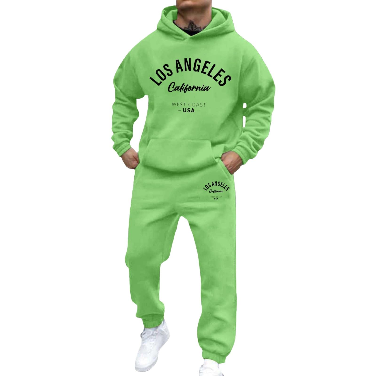 Survêtement à capuche homme ensemble style urbain décontracté vert taille S