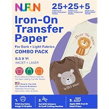NuFun Activities Printable Iron-on Heat Transfer Paper Combo for Light & Dark Fabrics, 25 Light/25 Dark 8.5 x 11 inch, Long Lasting, Durable, Professional Quality, Easy DIY, Non-Toxic, Made In the USA