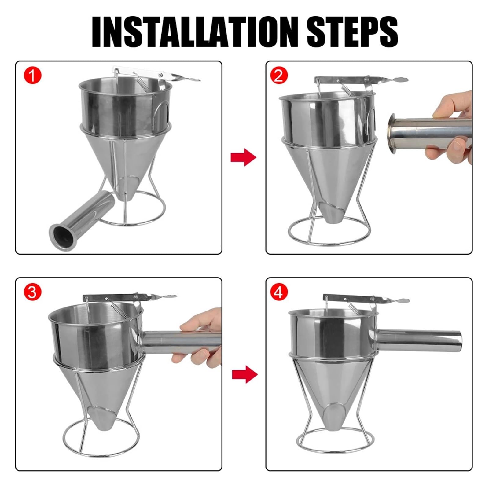 Distributore Pastella Dispenser for imbuto in acciaio inossidabile for cupcake, pancake, pastella, con cremagliera, salsa al cioccolato, crema, dosatore, strumenti a sfera for polpo