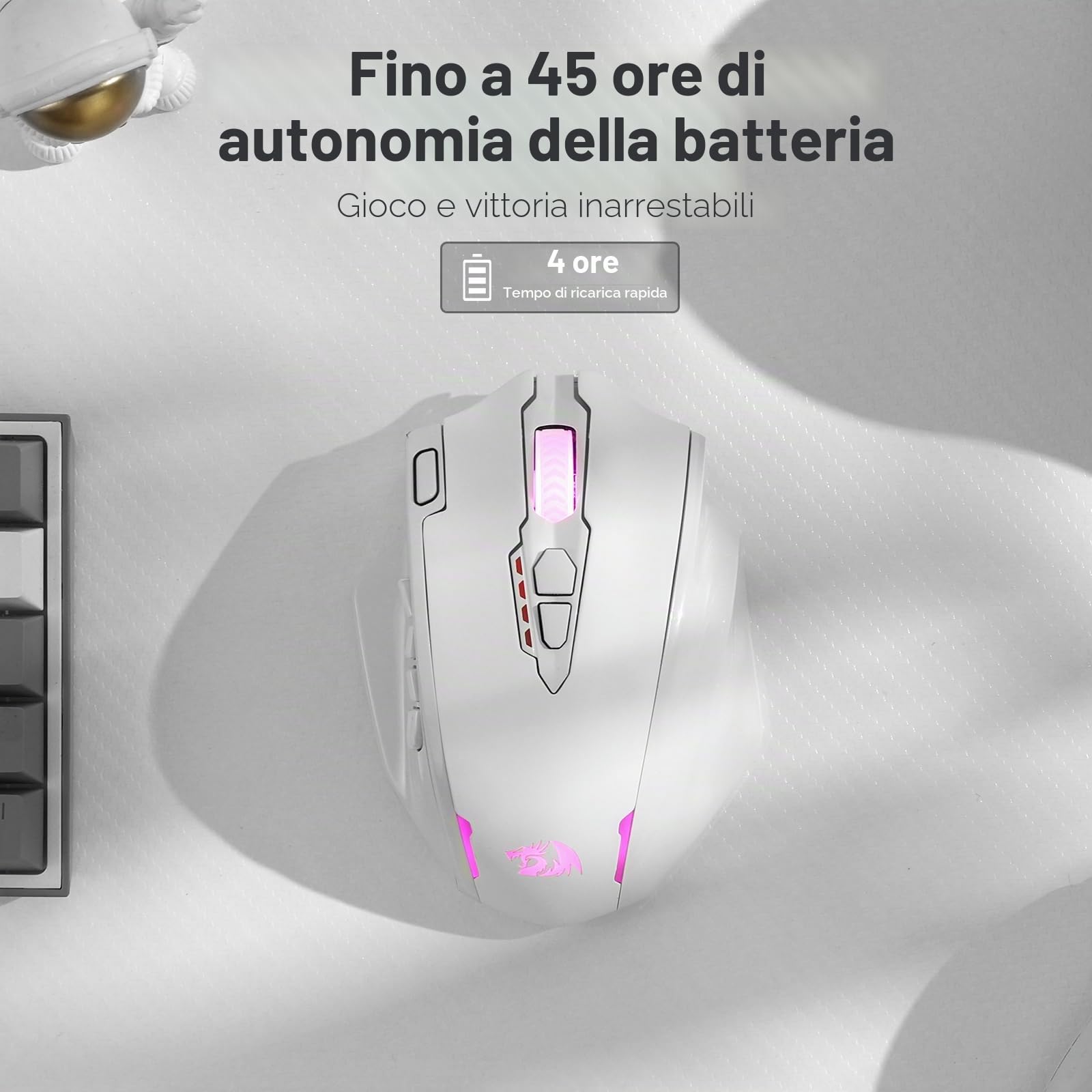 Redragon M913 Impact Elite Mouse MMO Wireless/Cablato | 16000 DPI RGB 16 tasti programmabili 12 tasti laterali batteria 45h sensore ottico professionale