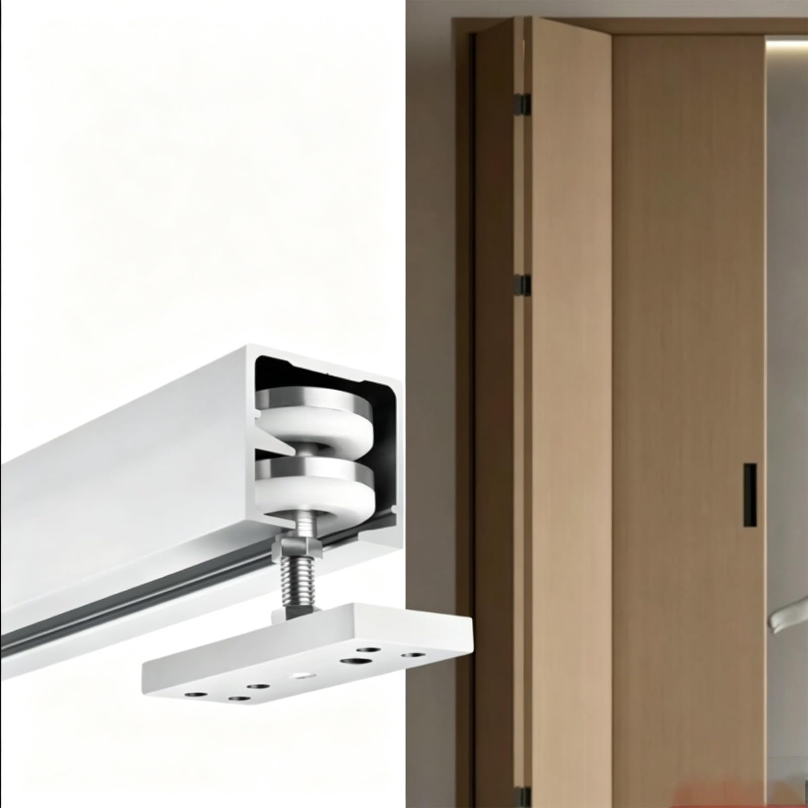 Qhzymx L Sliding Door Kit Track Rai Folding Door Track Hardware Replacement, Aluminium Alloy Rai Complete Set Of Pulley Hardwares, Cuttable Concealed Tracks For Partitions/Sliding Doors(12.5'/150"/381Cm)