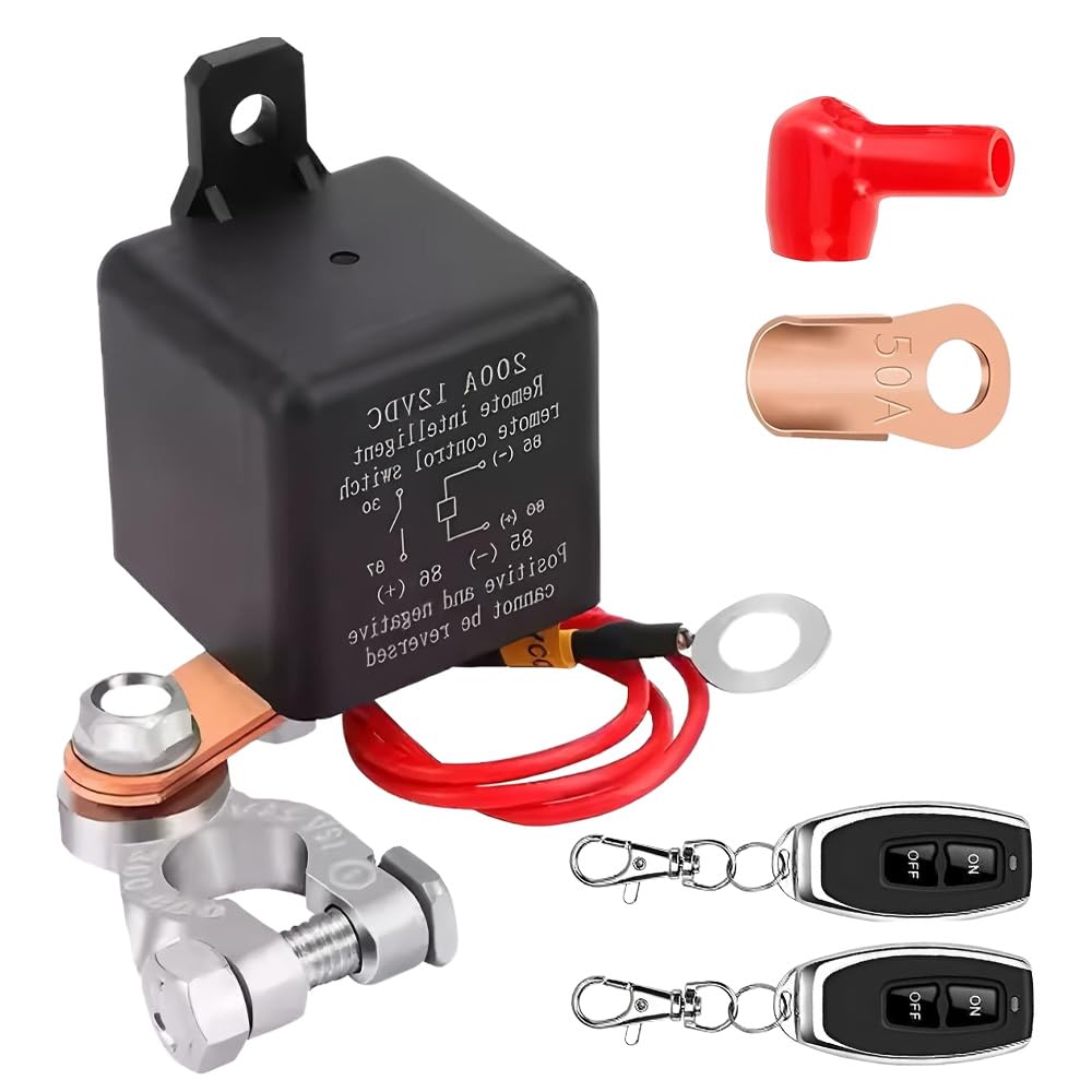 Odłącznik akumulatora 12 V, z pilotem zdalnego sterowania, 12 V, 200 A, bezprzewodowy zdalnie sterowany wyłącznik samochodowy, odłącznik akumulatora, do samochodu, RV, łodzi, jachtu, przyczepy