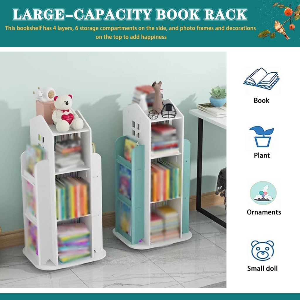 Houten Boekenkast Hoek Opbergrek Multifunctionele 360 Display Roterende Boekenplank Ronde Voor Kleine Ruimte Vloer Staande Boekenkast Opbergrek, Slaapkamer Woonkamer Organizer