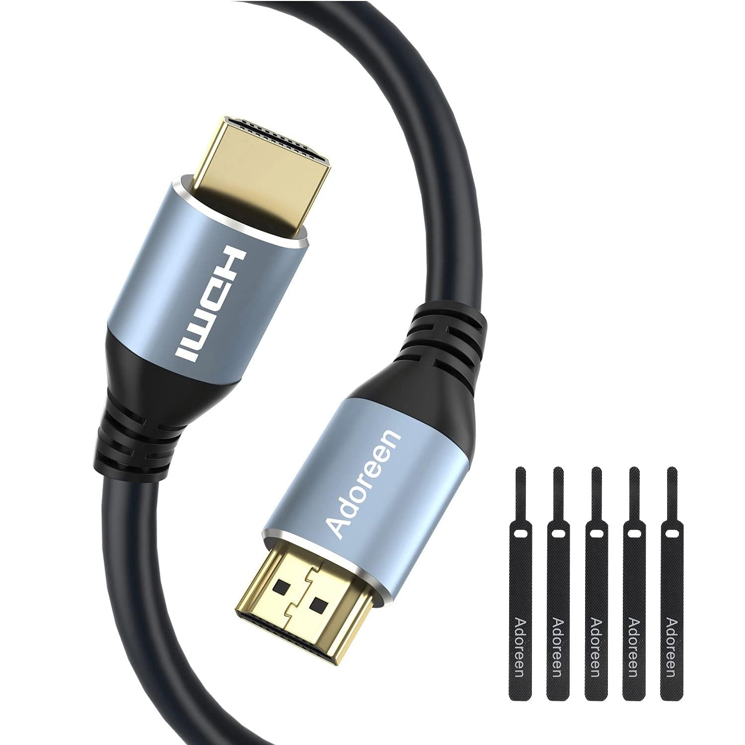 Adoreen Câble HDMI 4K tressé haut débit 18 Gbit/s, 4K @ 60 Hz, 2K, 1080p, ARC HDR HDCP 3D, robuste, flexible, démêlé et texture suprême, compatible avec moniteur, UHD, TV, PC, PS5 + 5 attaches