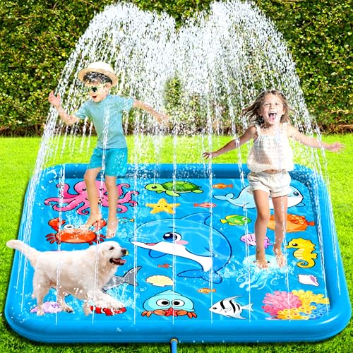 Splash Pad for Kids & Pets 67/170cm Water Sprinkler Play Mat Inflatable Outdoor Water Play Toy Summer Garden Wading Pool Games For 3+ Age Child Toddler Beach Backyard Play Mat for Girls Boys
