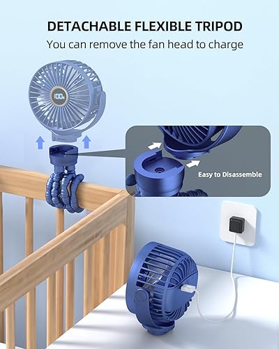 Miniatura 6 de KIDEE Ventilador portátil para cochecito de bebé, mini ventilador de bebé con clip, pantalla LED, trípode flexible giratorio de 360, ventilador de
