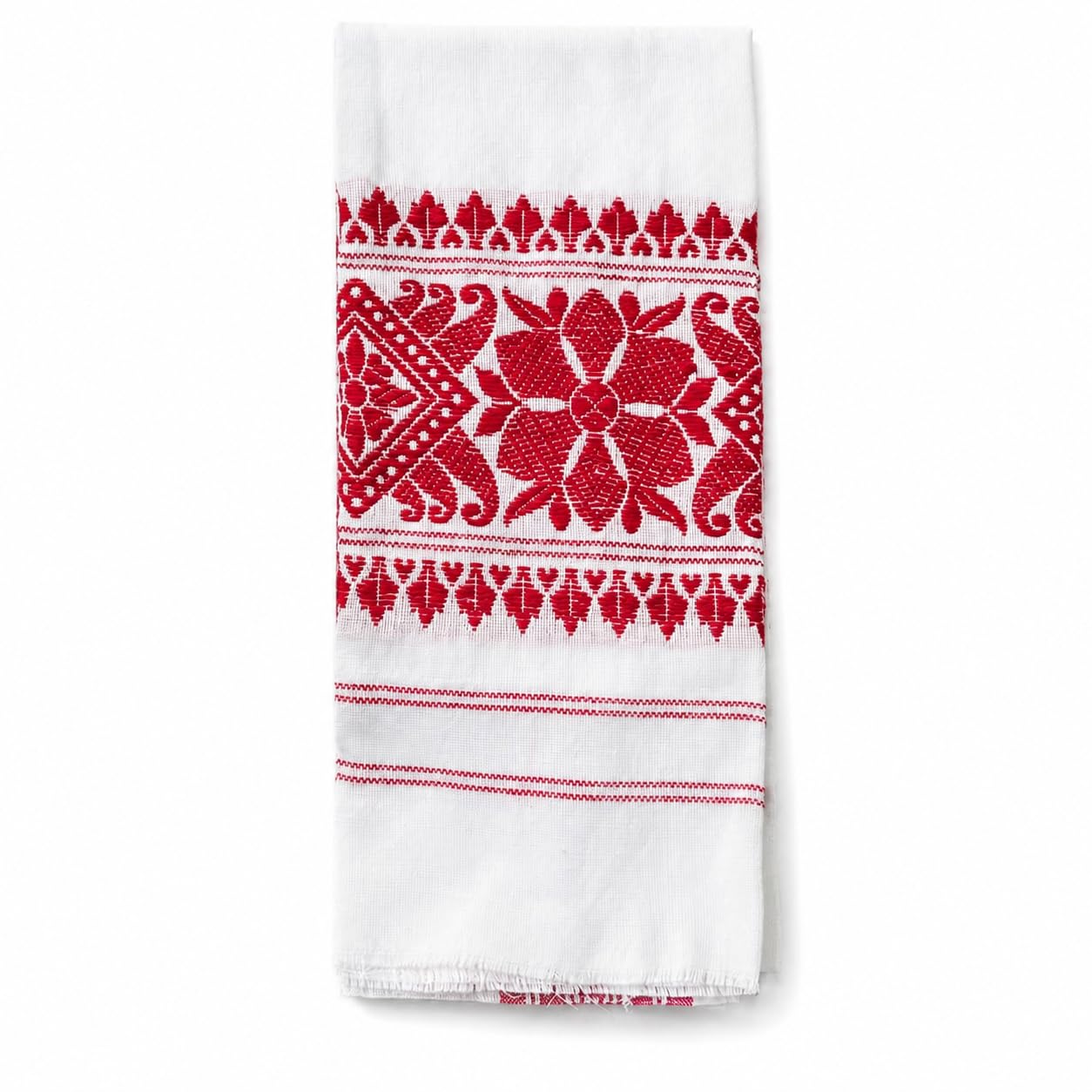 Traditional Assamese Red & White Cotton Gamosa Scarf for Men & Women | Pure Cotton Gamcha Angavastram | Soft, Lightweight & Absorbent | Ethnic Wear, Puja & Cultural Use (Pack of 1) 22 * 52 Inches-picture-37