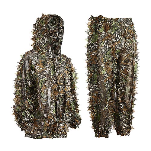 EAmber Ghillie Suit Gilly Hunting Suits Pants 3D Leaf Camo Camouflage Coveralls Youth Adult Lightweight Clothes