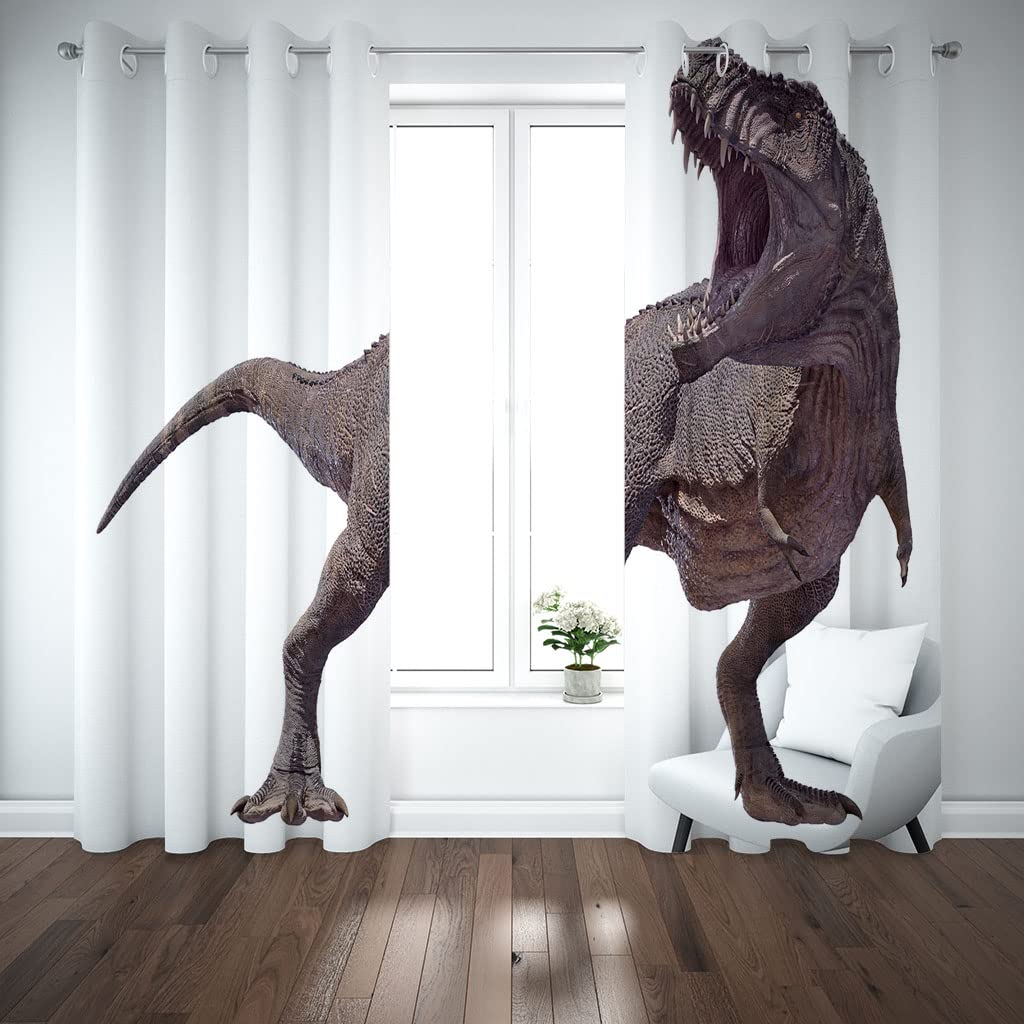 Rideaux Salon Voilage Occultant Thermiques 3D Motifs Imprimés Animaux Dinosaures Rideau Salon Design Moderne Chambre Enfant Bebe Fille 280x260Cm Polyester Fenetres Occultants Isolant Lot De 2