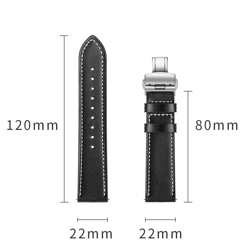 AISPORTS Compatible avec Samsung Galaxy Watch 46mm Bracelet en Cuir, 22mm en Cuir Souple Respirant Sport Bracelet en métal Boucle Papillon Bracelet de Rechange pour Samsung Galaxy Watch 3 45mm/S3
