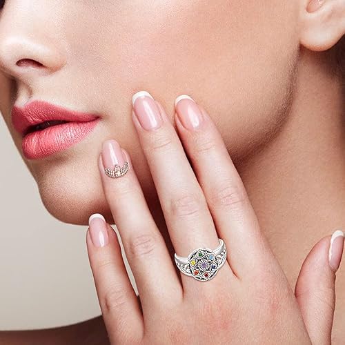 Miniatura 4 de Anillo de mandala chakra, anillos de yoga y flor de loto para mujer, plata de ley, cristal curativo de 7 chakras, joyería de regalo