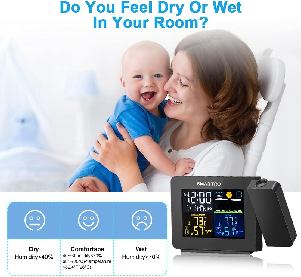 SMARTRO SC91 Projection Alarm Clock Bedside for Bedrooms Projector with