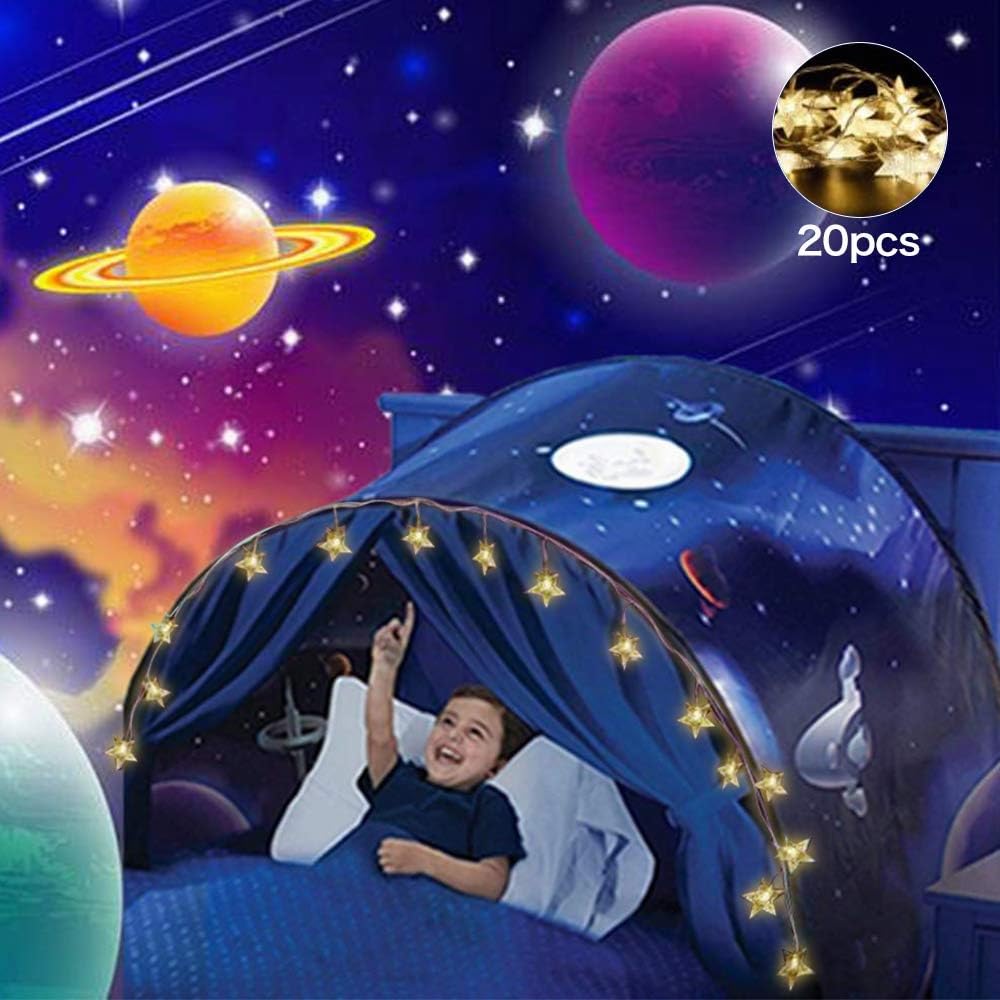 Dream Tents Unisex Tente De Lit Enfant Pop Up avec LED, Tunnel Pliable, Jeu avec Lumière - Cadeau d'Anniversaire De Noël (Marche dans l'Espace)