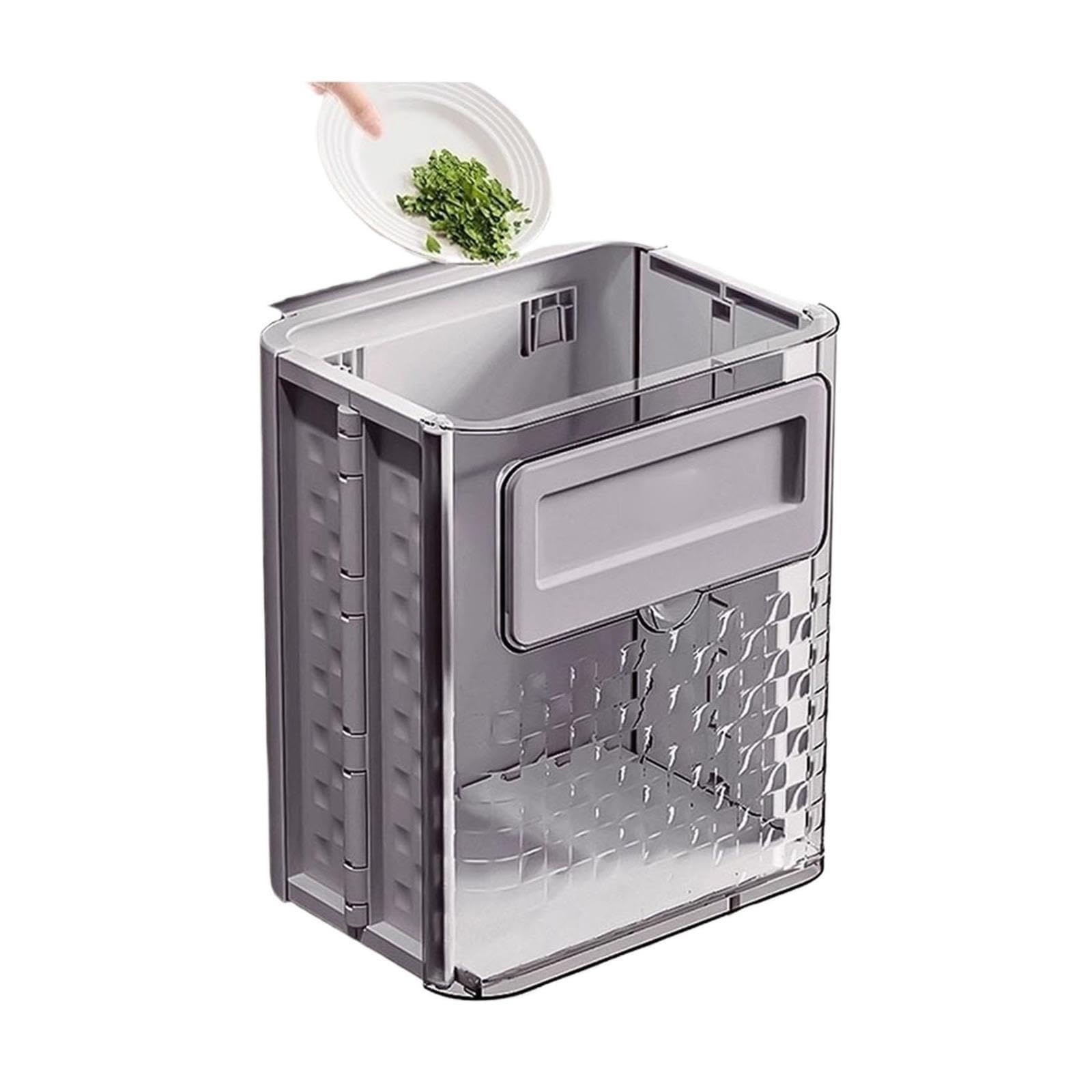 Bote de Basura de Cocina Colgante sin Tapa, Bote de Basura Plegable de Pared de 2,6 galones for gabinete, contenedor de Basura de plástico Transparente for Cocina, baño y Dormitorio(Grey)