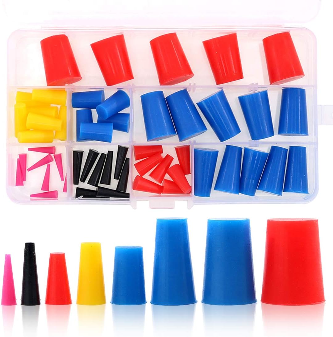 Swpeet 50Pcs High Temp Silicone Rubber Protective Tapered Plug Assortment Kit, Masking System Kit Perfect for Powder Coating, Painting, Anodizing, Plating & Media Blasting
