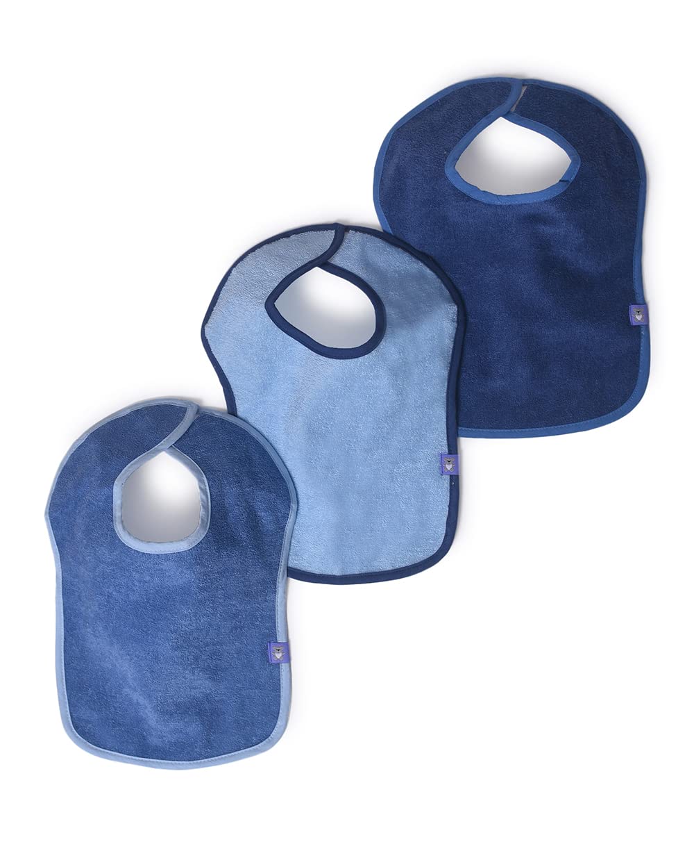 Mi Arcus Terry Cotton Water Resistant Solid Color Feeding Bib with Velcro Closure 6-18 Months of Baby Boys Girls Kids (Pack of 3) - Blue-image-7