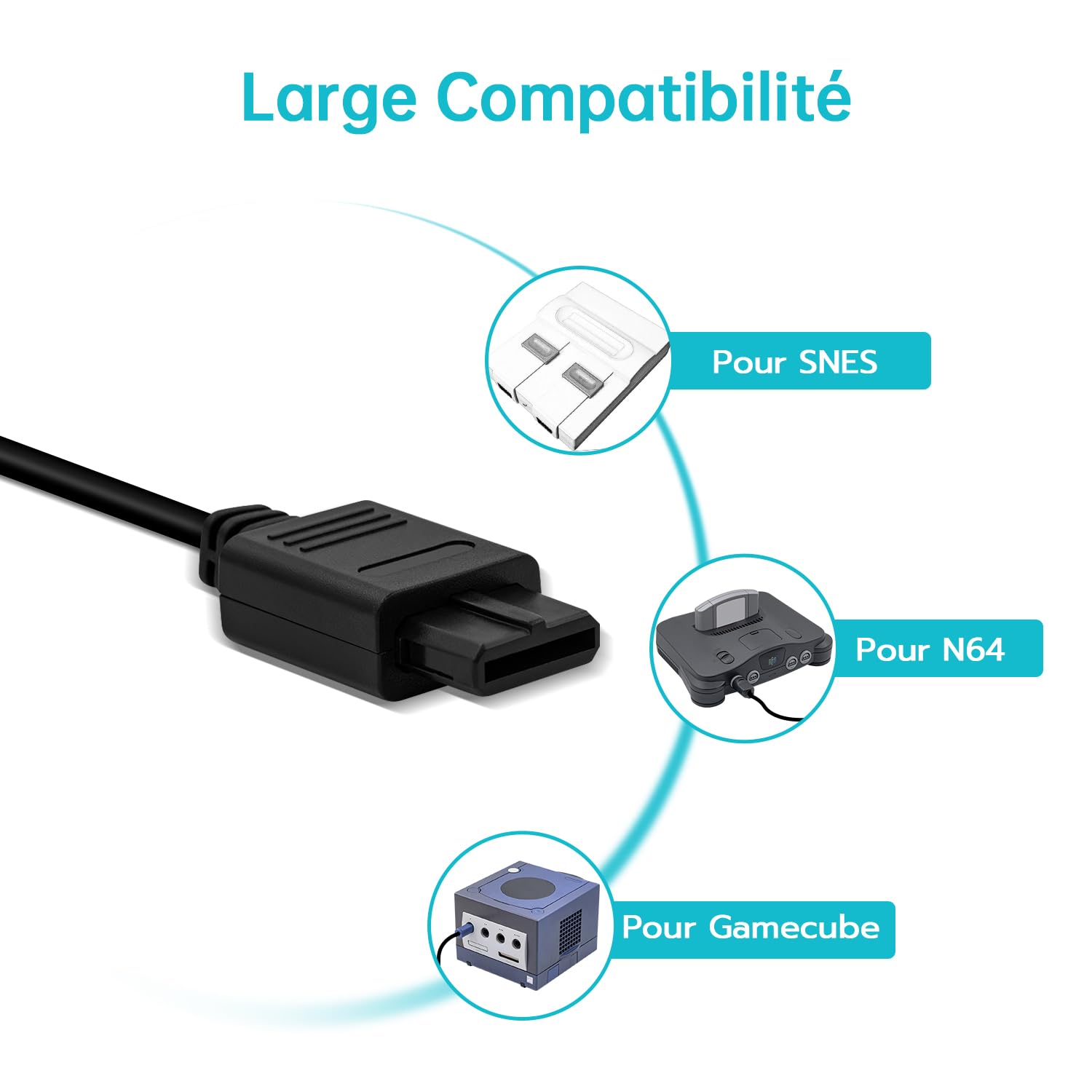 Mcbazel Gam3Gear Câble S-Vidéo AV pour Console SNES/N64/Gamecube PAL | Câble Audio Vidéo Compatible PAL avec Résistance Intégrée | Image Nette et Claire pour les Jeux Rétro