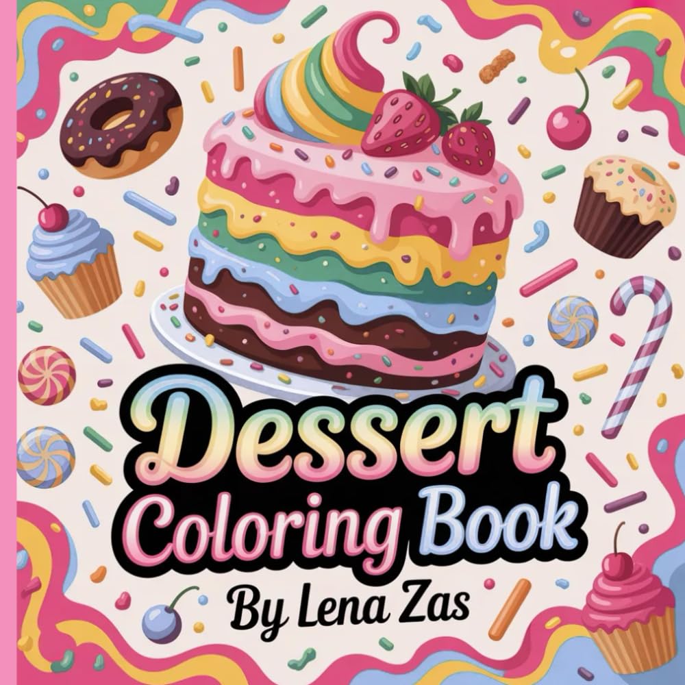 Dessert Coloring Book: Bold, Cute and Easy Designs of Sweet Treats to Relieve Stress & Relaxation. Ideal for Adults and Kids
