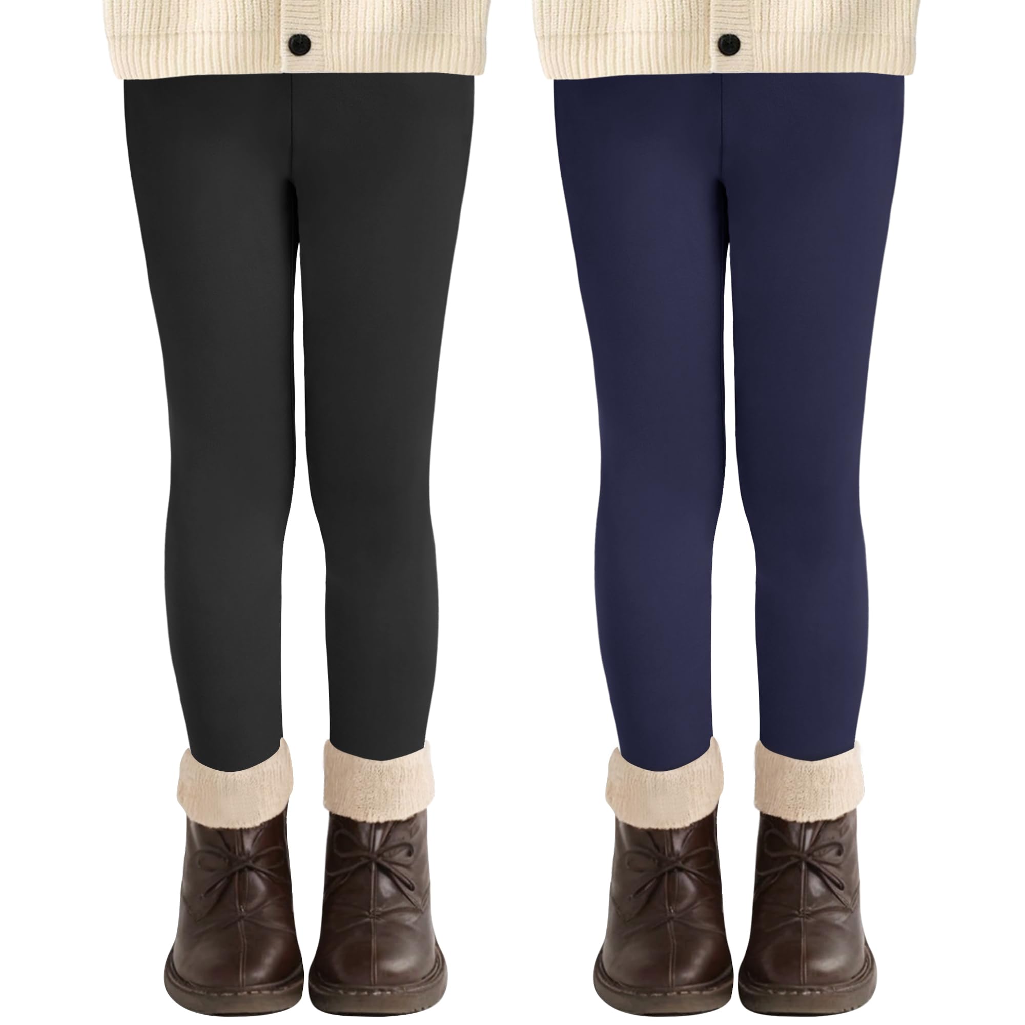 AMIYOYO Pack of 2 Girls' Leggings High Waist Long Sports Leggings Soft Sports Leggings Elastic Fitness Trousers Comfortable Dance Trousers Basic for Children