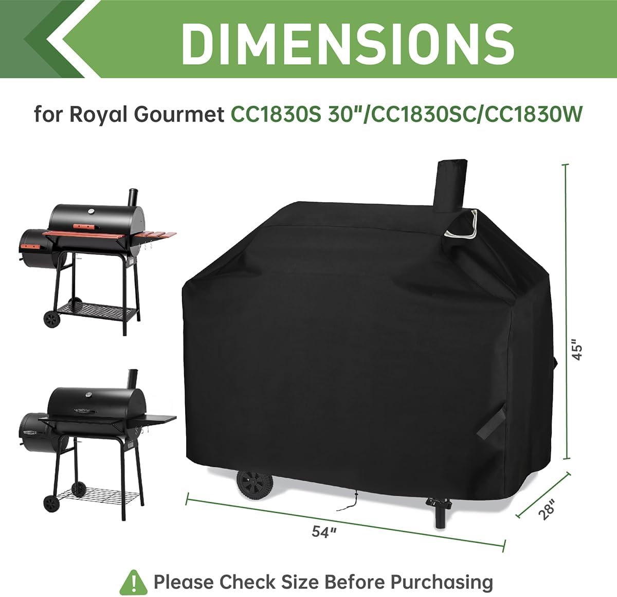 Charcoal Grill Cover for Royal Gourmet CC1830S 30"/CC1830SC/CC1830W | Waterproof Fade Resistant BBQ Charcoal Grill Cover