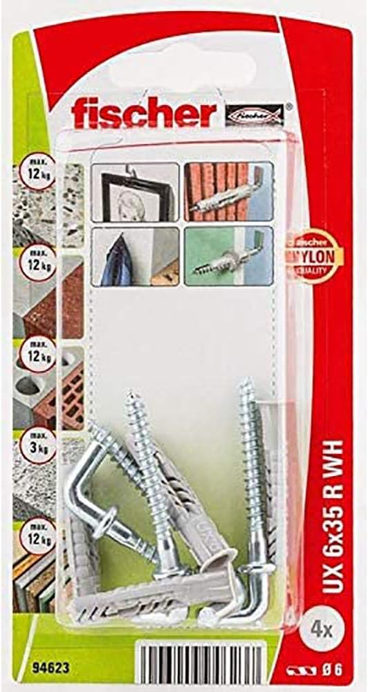 FischerUniversal Plug UX WH with Angle Hook, 6 x 35 R Size