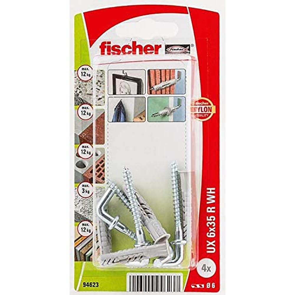 FischerUniversal Plug UX WH with Angle Hook, 6 x 35 R Size