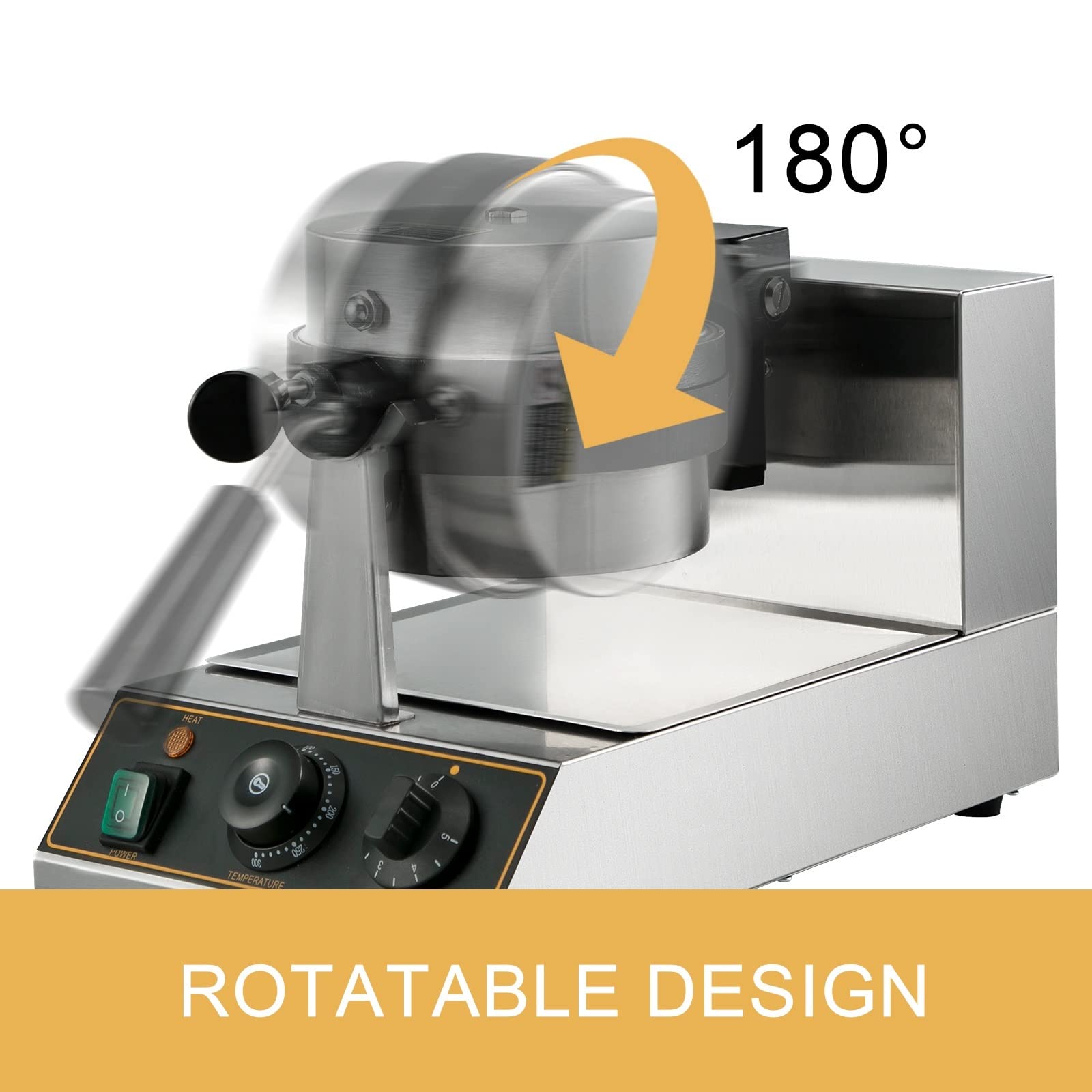 Máquina for hacer gofres redonda, horno antiadherente eléctrico comercial de 1100W, máquina for hornear magdalenas con placa de doble cara giratoria for el hogar de 180 ° Para principiantes Uso en bri