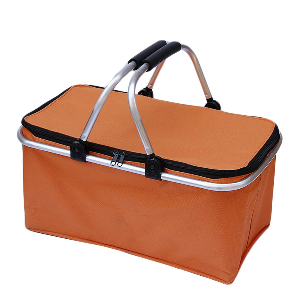 Insulated Picnic Basket Cooler Bag Reusable Lunch Bag Folding Collapsible Cooler Basket 30L for Camping Sports Beach Travel (Orange)