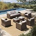 HERA'S HOUSE Wicker Patio Furniture Set, 7 Pieces Outdoor Seating Furniture, Patio Conversation Sofa Sets with Ottomans for Backyard Lawn Deck, Beige