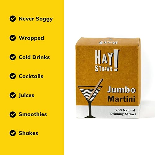 Miniatura 5 de HAY! Straws Pajitas de tallo de caña jumbo  Martini 6 pulgadas  250 unidades  0.197-0.295 in de diámetro  100% a base de plantas, certificado