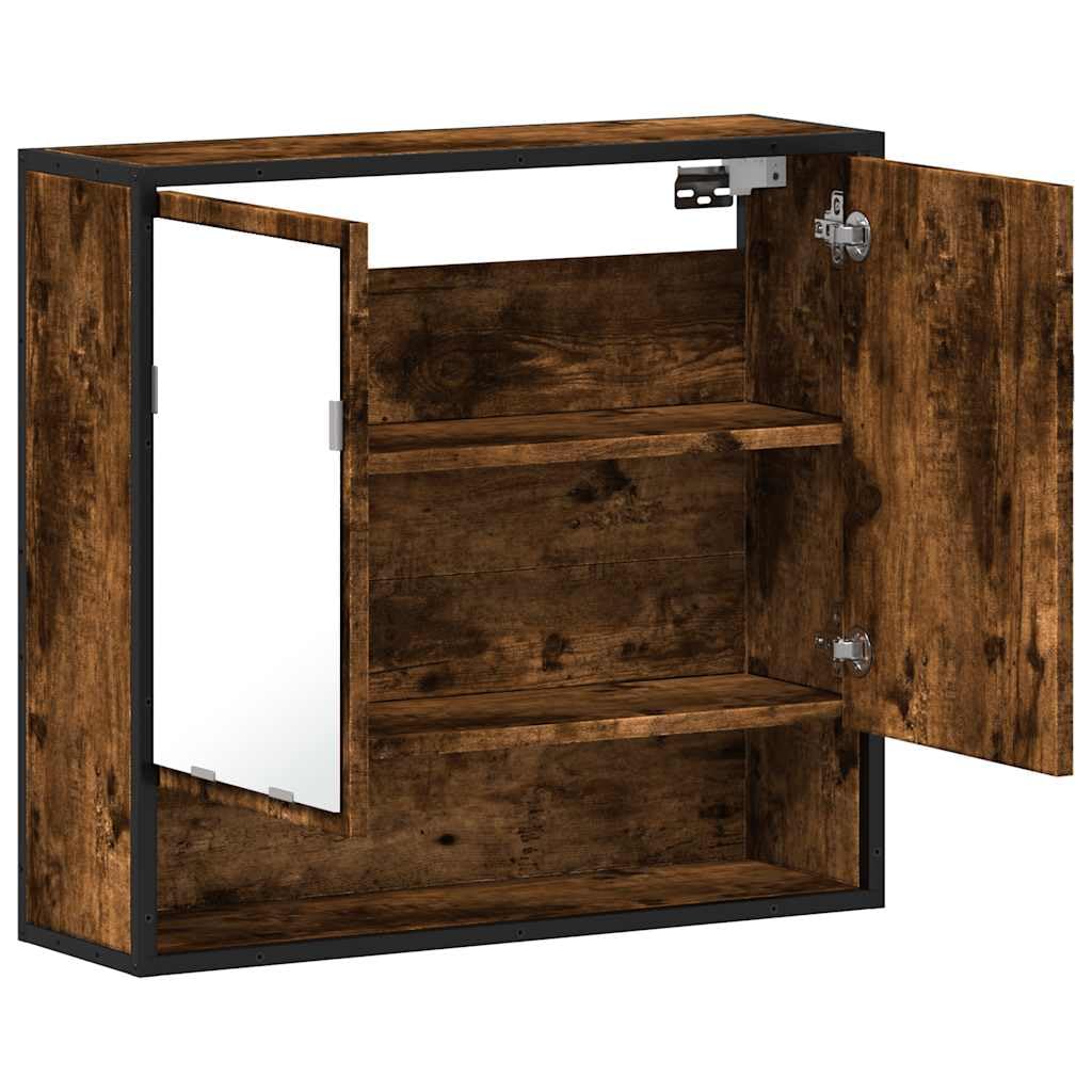 SYDE Armario con Espejo Baño Madera Roble Ahumado 65x20x60 cm | Montaje en Pared, Marco de Metal, Almacenaje Amplio, Imagen Nítida
