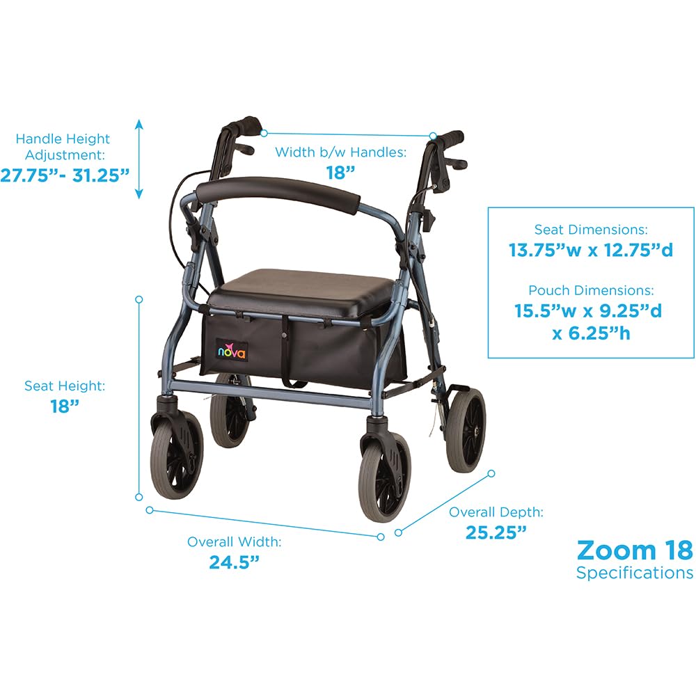 Amazon.com: NOVA Zoom 18 Rollator Walker for Seniors, Rolling