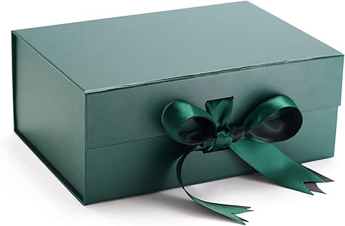 Caja de regalo verde de 6.4 x 8.8 x 3.74 pies con tapa magnética, 2 cintas y calcomanías de agradecimiento para padrino de boda, cumpleaños, día del