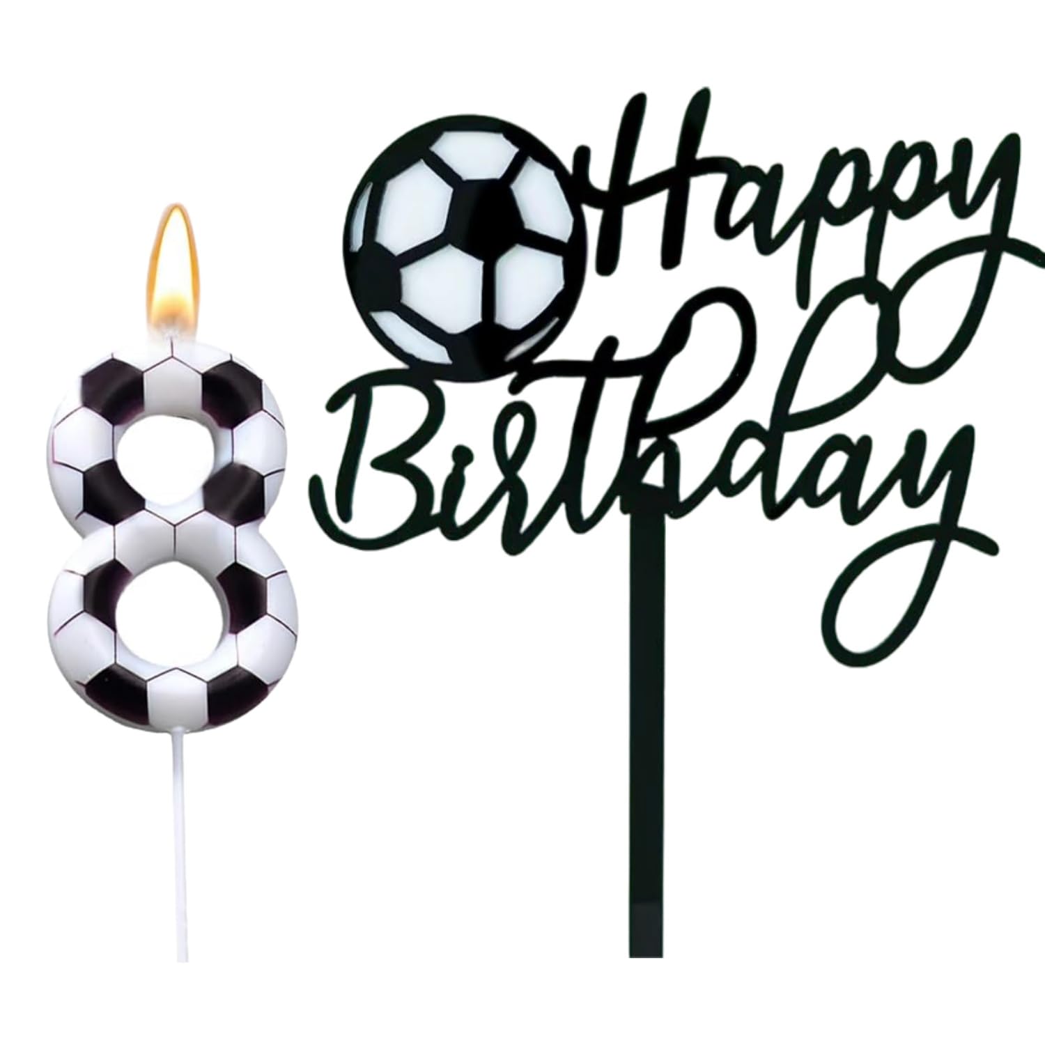 Lijuanwang Black/White Soccer Birthday Candle Number 8,Football Birthday Candles Cake Toppers,For Football Theme Party Decorations Cake Topper For Sport Theme Party Supplies Football Fan Gift