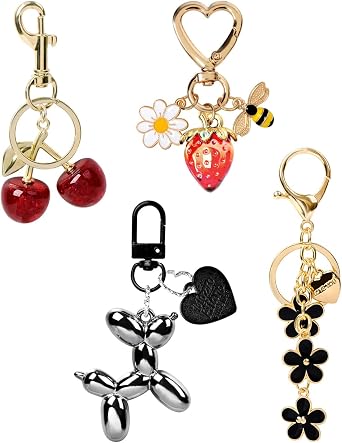 4 PCS Bag Charms for Handbags, Cute Cherry Keychain Purse Accessories | Aesthetic Key Chains for Women, Kawaii Purse Charms for Tote Bags Backpacks