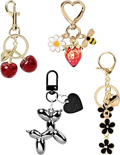 LightOnIt 4 PCS Bag Charms for Handbags, Cute Purse Charm Keychain Cherry Key Chain Accessories for Women Mother's Day (Black Red)